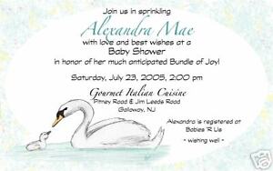 Details about Personalized Custom Made Swan Baby Shower Invitations