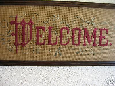 Embroidery Victorian punched paper motto WELCOME, kit  