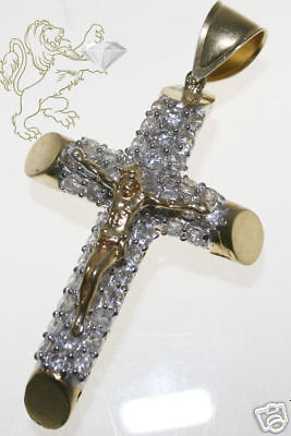 MENS CZ JESUS 10K YELLOW GOLD CROSS  