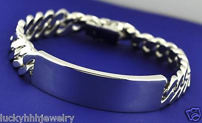 78.50 GRAMS 18K CURB LINK I D BRACELET WHITE GOLD MENS  