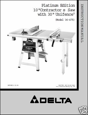 Delta 10 Table Saw Instruction Manual Model 36 475  