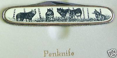 Pocket Knife Barlow Scrimshaw Wolf Wolves Penknife NIB  