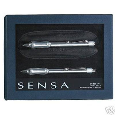 SENSA CRYSTAL SILVER PEN PENCIL SET LEATHER NEW IN BOX  