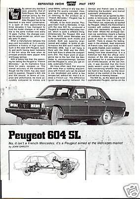 Peugeot 604 SL Road Test Reprint   USA   1977  