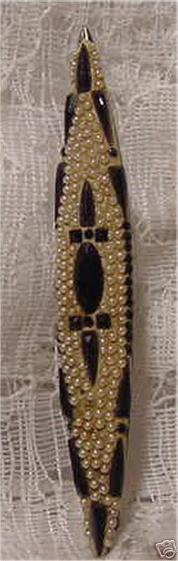 VINTAGE SEED PEARL BLACK JET VICTORIAN BAR PIN BROCHE  