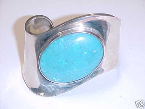 STERLING SILVER LARGE BLUE NATURAL STONE CUFF BRACELET  