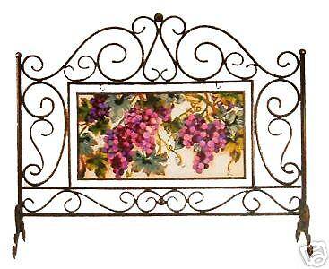 TUSCANY GRAPES VINEYARD STAINED GLASS FIREPLACE SCREEN  
