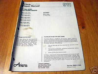 Ariens 911 Walk Behind Mower Service Repair Manual  