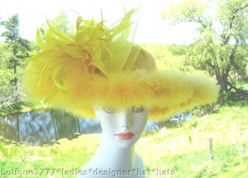 Ladies Yellow Dress Hat Womens Church Tea Designer HATS  