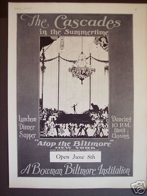   The Cascades atop the Biltmore HOTEL New York vintage travel ad  