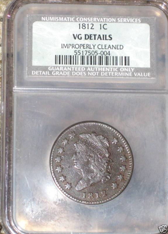 1812 CLASSIC HEAD LARGE CENT NCS VG DETAILS  