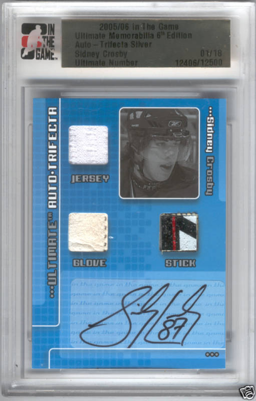   ULTIMATE SIDNEY CROSBY ROOKIE AUTO AUTOGRAPH JERSEY GLOVE STICK 1/18