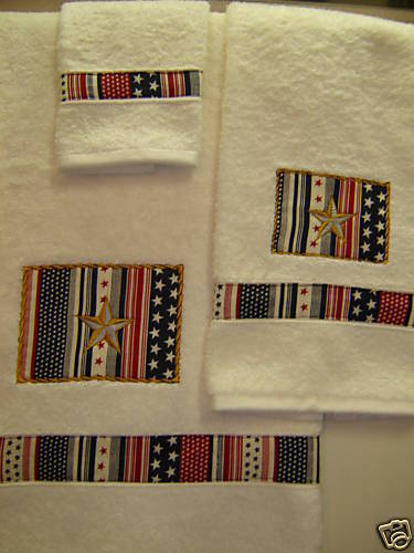 HANDSOME AMERICANA STAR FLAG TOWEL SET EMBRODIERY  