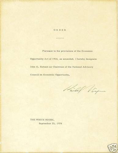 1970 President Richard M. Nixon Signed White House Order   JSA 