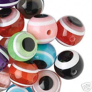 20 Big Mixed Evil Eye Striped Plastic 18mm Round Beads