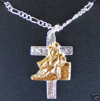 BARREL RACING * CROSS NECKLACE *SILVER *BEAUTY* RODEO  