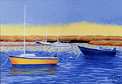 CAPE COD Boats Seascape Beach Matted Print Renee Rutana  