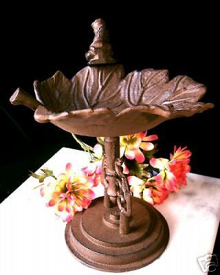 Cast Iron Leaf Shaped Birdbath Bird Feeder w/ Frog  