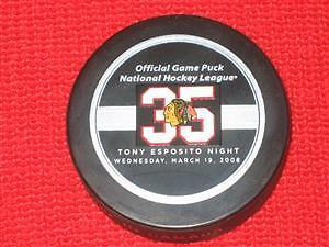 CHICAGO BLACKHAWKS TONY ESPOSITO NIGHT OFFICIAL PUCK  