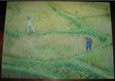 Original Petrillo Oil Painting Thai Rice Paddy Thailand  