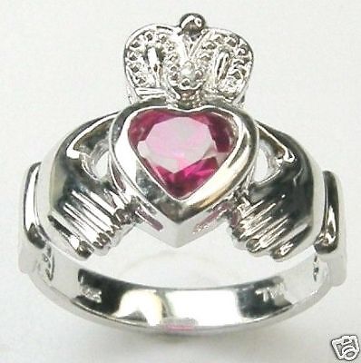 DIAMOND CLADDAGH CR RUBY RING 14K WHITE GOLD  