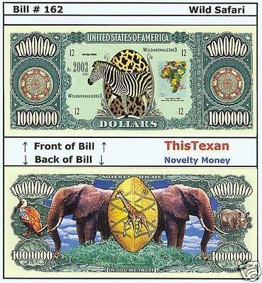 10 Wild Safari African Animals Novelty Money Bills Lot  