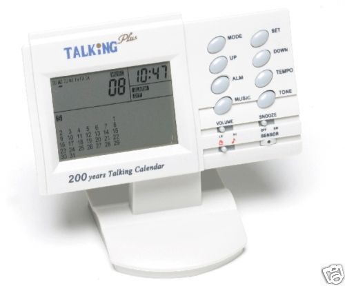 Clock 200 year calendar 4 alarms temperature talking  