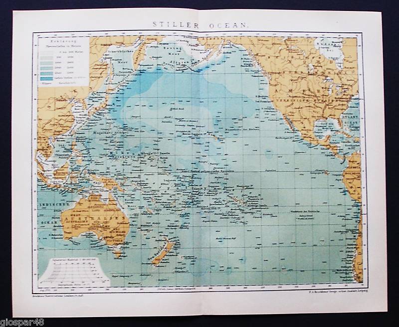 1874_ANTICA MAPPA GEOGRAFICA.OCEANO PACIFICO.RARA  