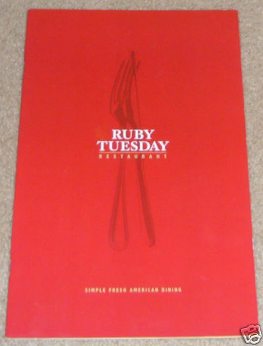 Ruby Tuesday Restaurant Menu Circa 2005   9x14  