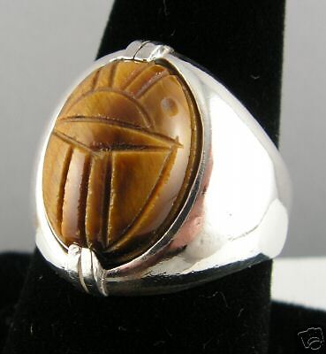 MENS VINTAGE TIGER EYE SCARAB S/S RING  