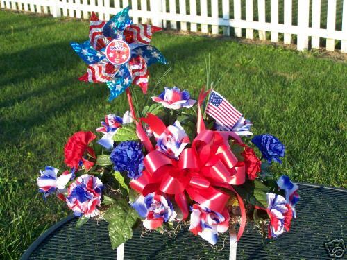 Patriotic Grave Flowers Tombstone Saddle Cemetery Pinwheel American 