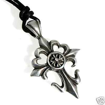 26C Silver PEWTER Fleur de Lis CROSS Gothic PENDANT  