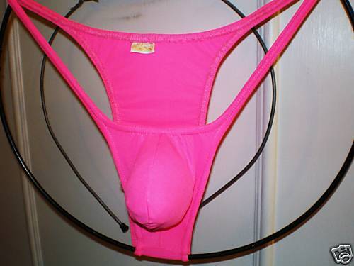 MANS BIKINI, VERY LOW PUSH UP POUCH, 3 BACK, PINK SM  