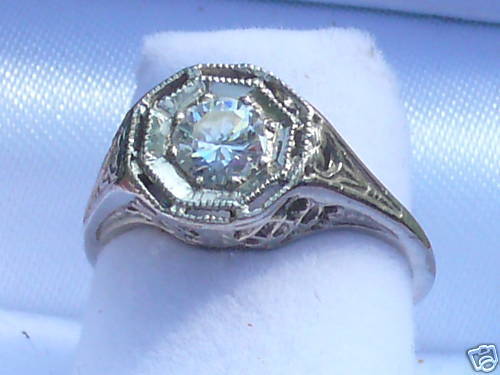 14K WG RETRO STYLE .50CT VVS 2 E/F COLOR DIAMOND RING  