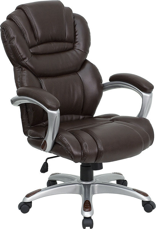 BROWN LEATHER HIGH BACK COMPUTER OFFICE DESK CHAIR  