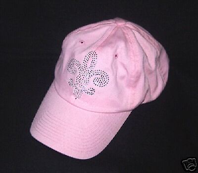 PINK RHINESTONE FLEUR DE LIS COTTON BASEBALL HAT CAP  