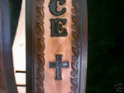  LEATHER GUITAR STRAP CUSTOM MADE WITH YOUR NAME AND CROSSES 2 1/2