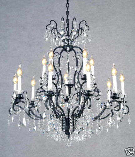 BEAUTIFUL LARGE CRYSTAL WROUGHT IRON CHANDELIER  