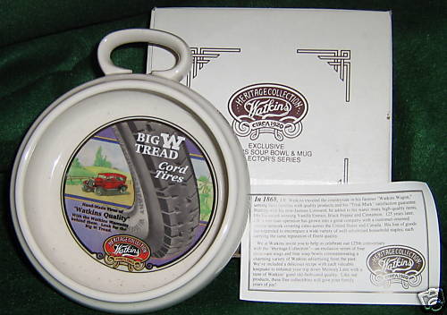 WATKINS COLLECTIBLE SOUP BOWL/MUG 1992BIG W CORD TIRE  