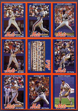 1989 NEW YORK METS FAN CLUB/FARMLAND MILK SHEET, SET OF 9 BASEBALL 