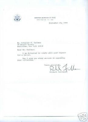Richard Fairbanks Richard Nixon Consul Ambassador Signed Autograph 