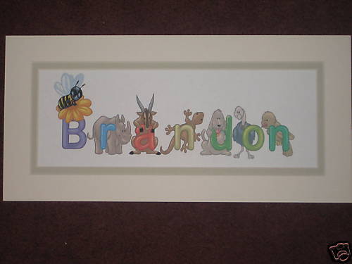 Nursery Wall Art Animals Name Print Plaque BOY OR GIRL  