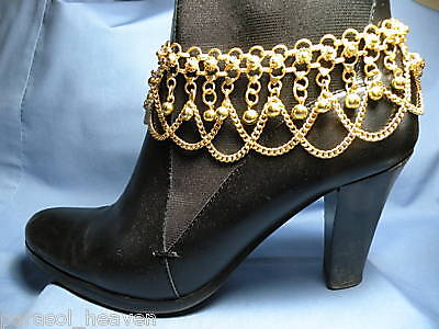 GOLD TONE BOOT CHAIN ANKLE BRACELET ANKLET BELLY DANCE. Made in India 