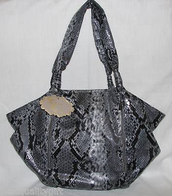 NEW MIRROR MIRROR GREY FAUX PYTHON SNAKE TOTE BAG PURSE  